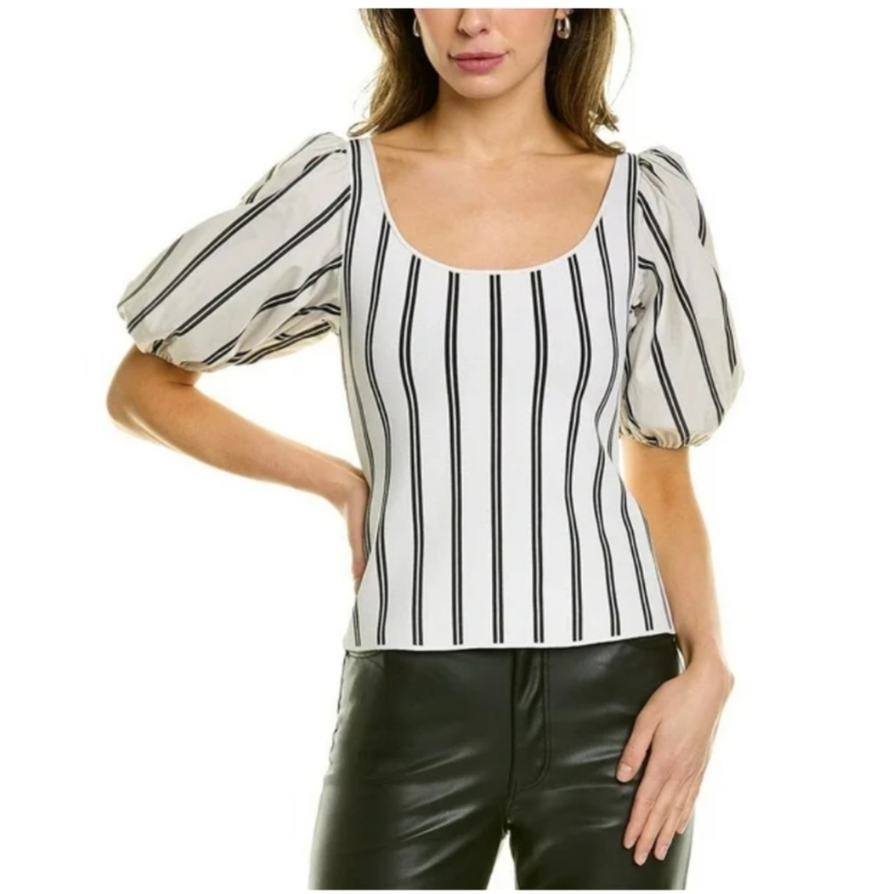 NWT Theory Elegant White and Black Striped Scoop Neck Women's Top_Med